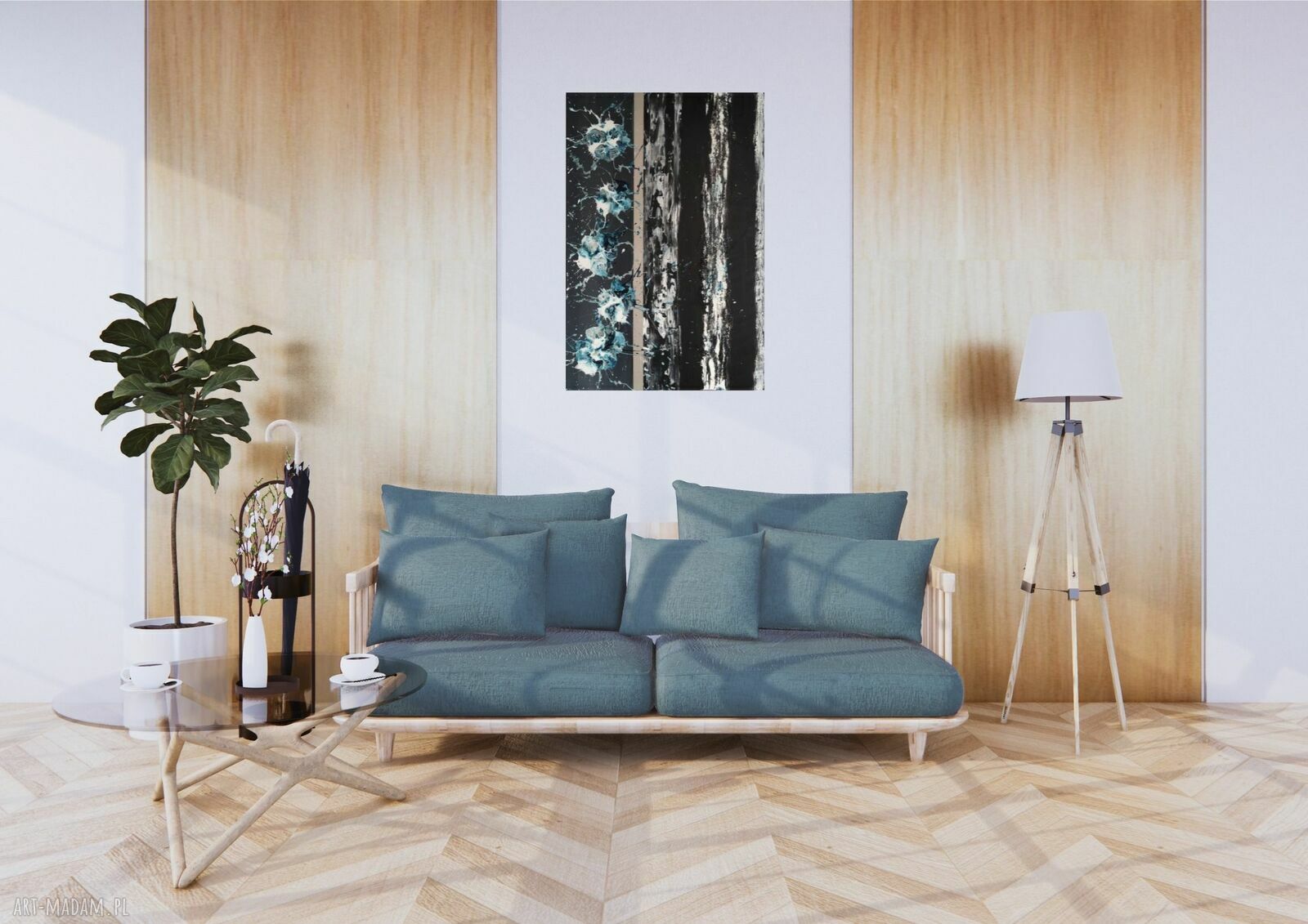 THE BLACK - ręcznie malowany obraz abstrakcyjny do salonu 60x90 cm z akrylu na płótnie
