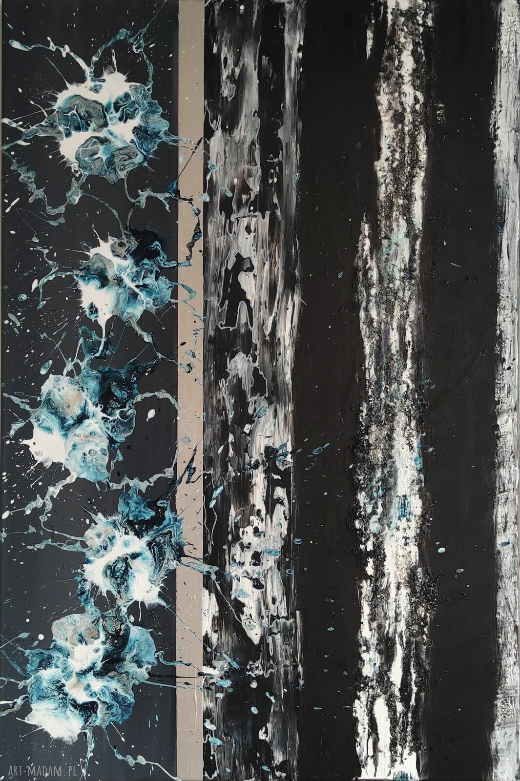 THE BLACK - ręcznie malowany obraz abstrakcyjny do salonu 60x90 cm z akrylu na płótnie