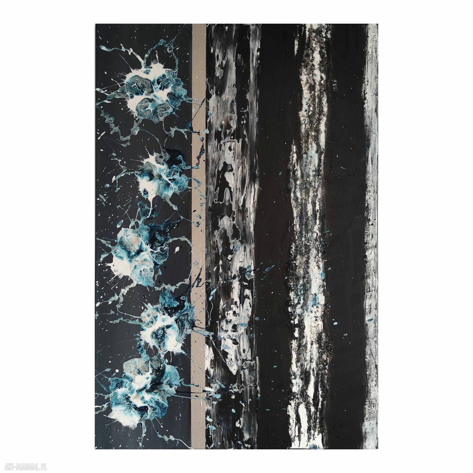 THE BLACK - ręcznie malowany obraz abstrakcyjny do salonu 60x90 cm z akrylu na płótnie