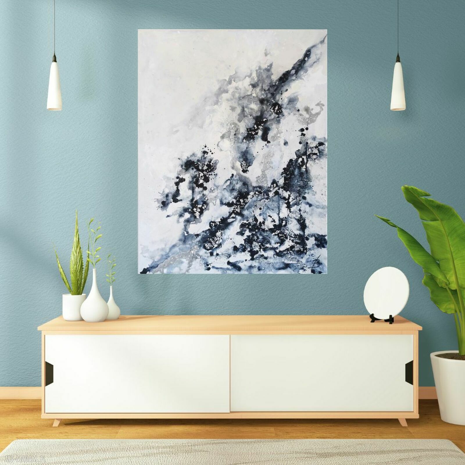 Obraz abstrakcja THE CLOUDS 70x90 cm - ręcznie malowany akryl na płótnie do salonu
