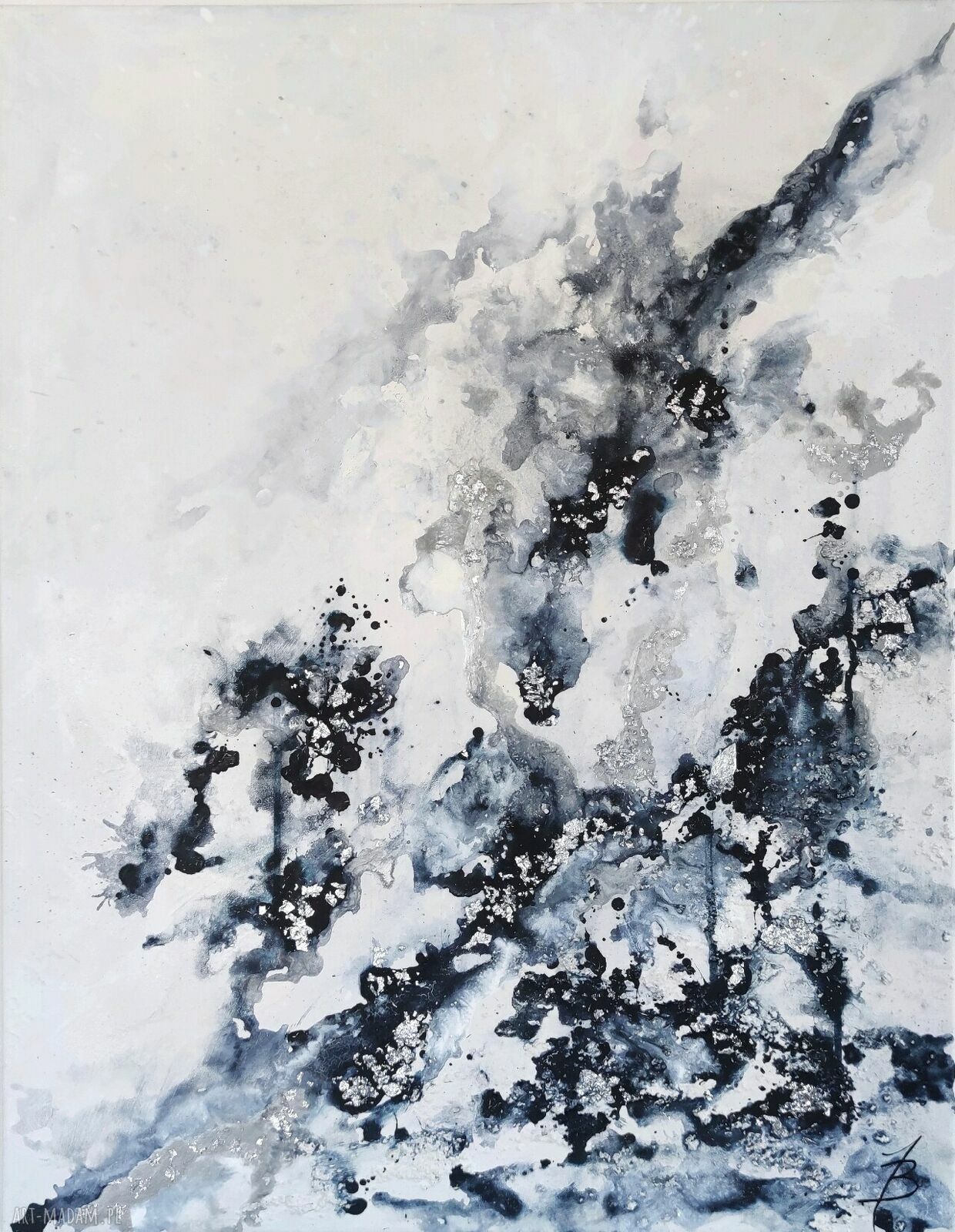Obraz abstrakcja THE CLOUDS 70x90 cm - ręcznie malowany akryl na płótnie do salonu