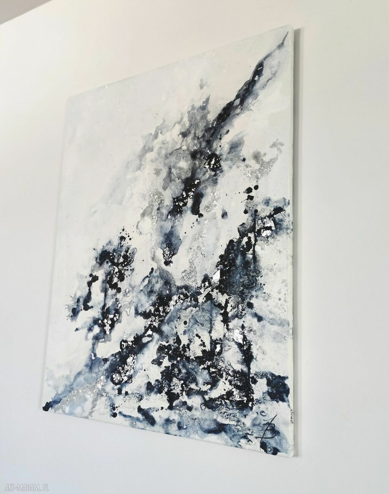 Obraz abstrakcja THE CLOUDS 70x90 cm - ręcznie malowany akryl na płótnie do salonu