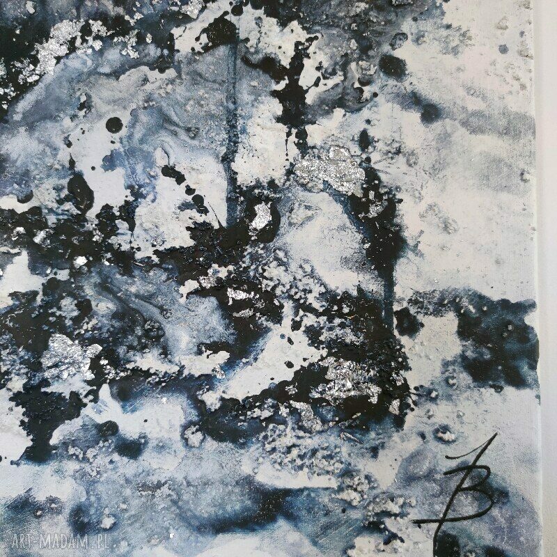 Obraz abstrakcja THE CLOUDS 70x90 cm - ręcznie malowany akryl na płótnie do salonu