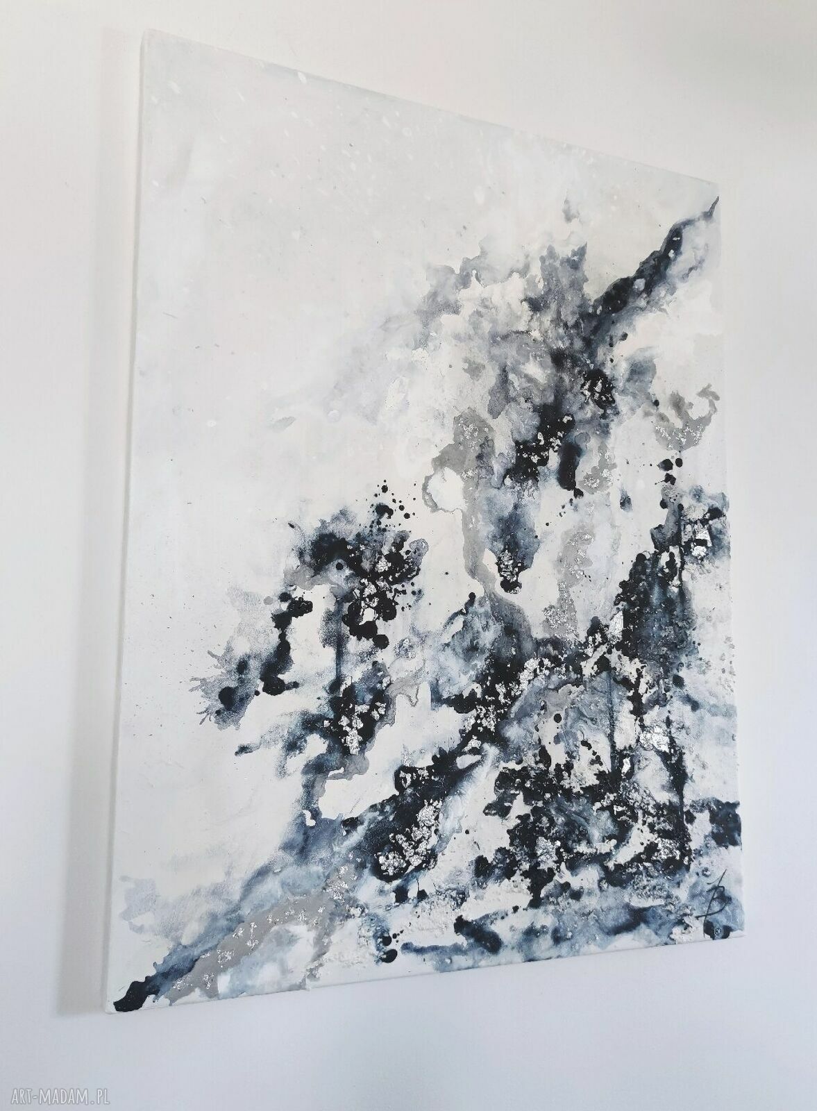 Obraz abstrakcja THE CLOUDS 70x90 cm - ręcznie malowany akryl na płótnie do salonu
