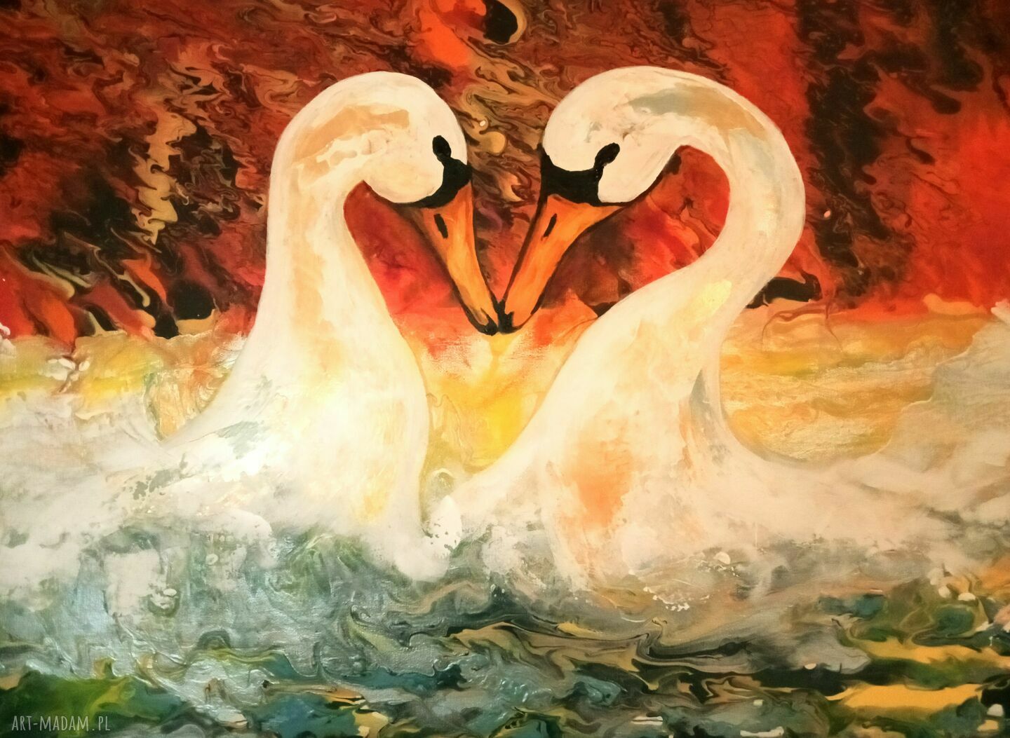 The great date - obraz miłości z łabędziami, akryl na płótnie 50x70 cm