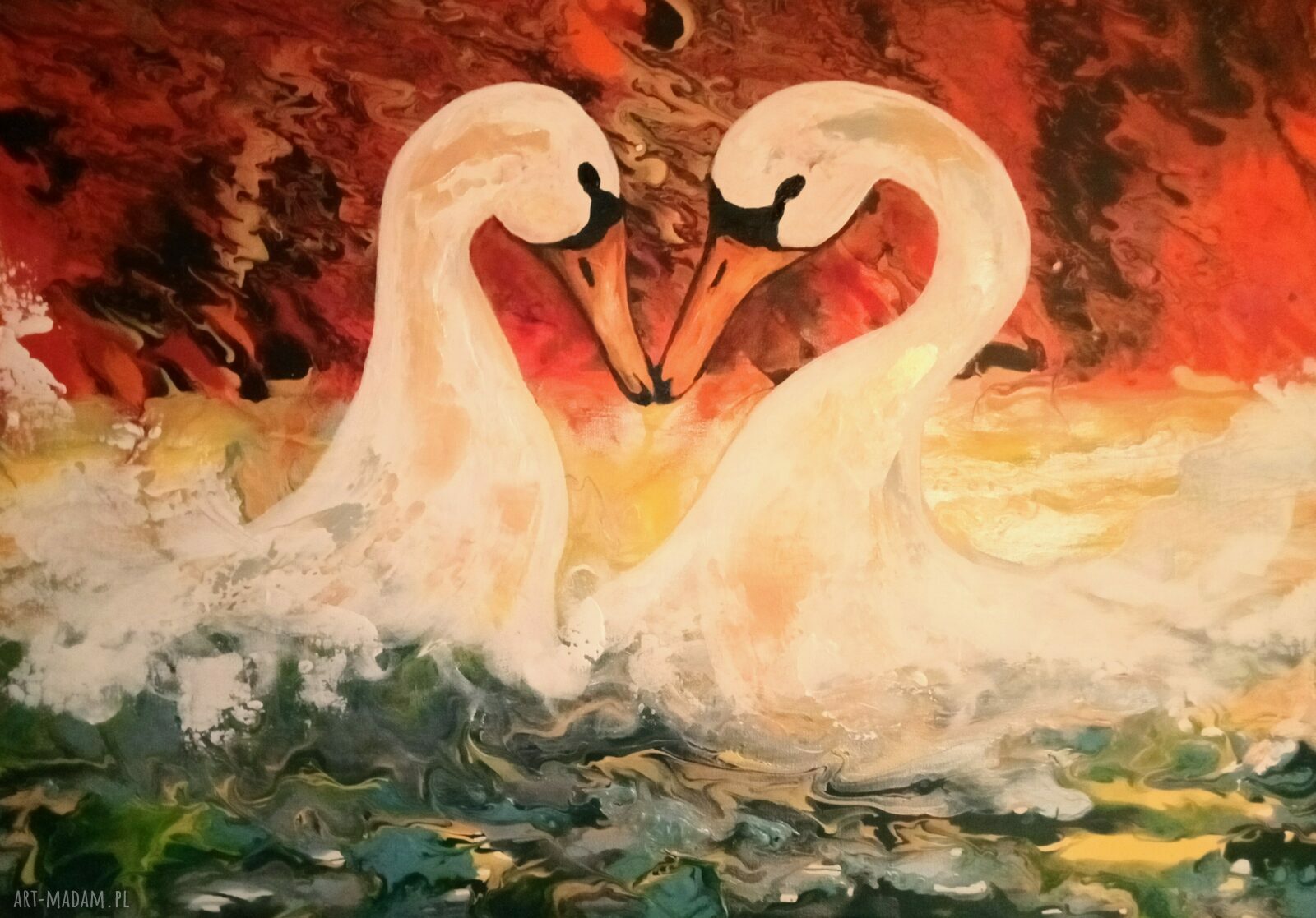 The great date - obraz miłości z łabędziami, akryl na płótnie 50x70 cm