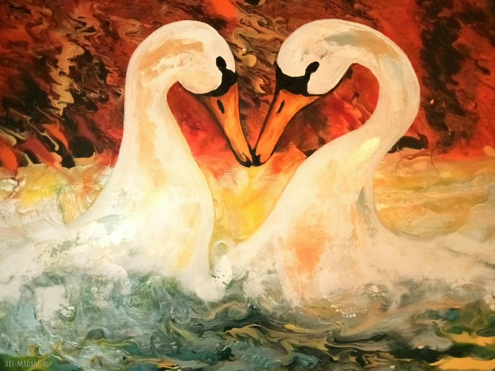 The great date - obraz miłości z łabędziami, akryl na płótnie 50x70 cm