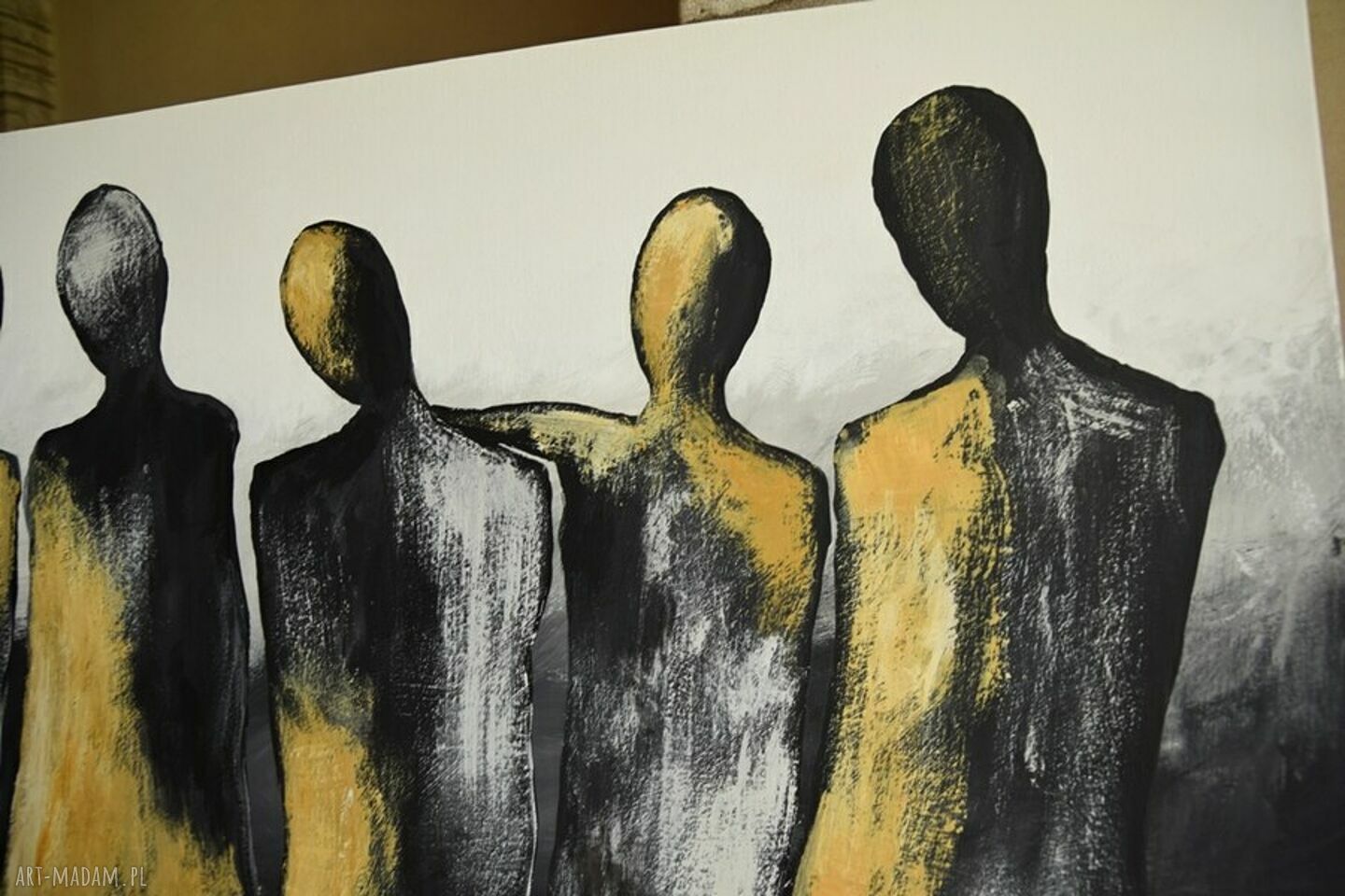 The In-Crowd - abstrakcyjny obraz 80x80 cm w kolorach żółty-biel-czerń (ręcznie malowany)