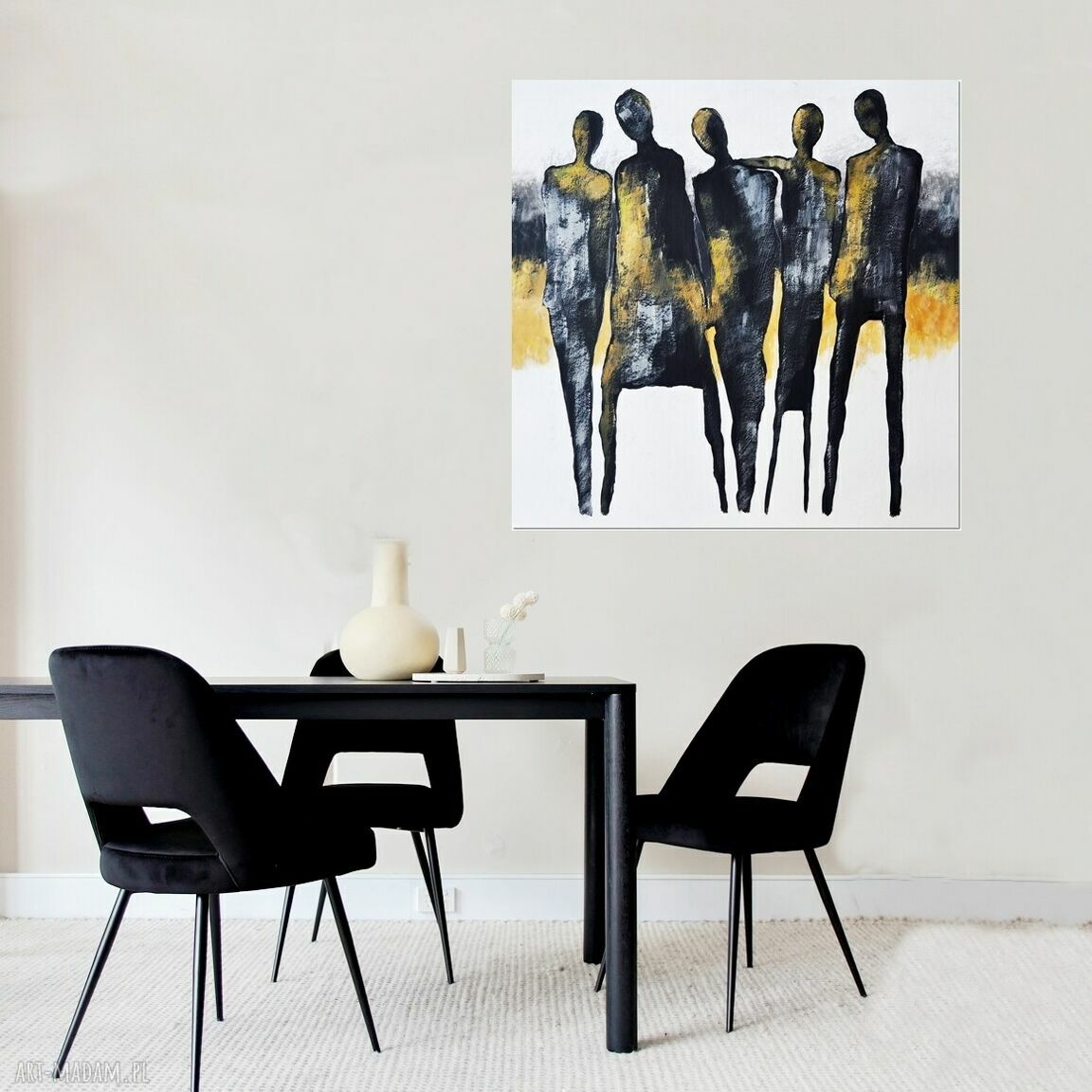 The In-Crowd - abstrakcyjny obraz 80x80 cm w kolorach żółty-biel-czerń (ręcznie malowany)