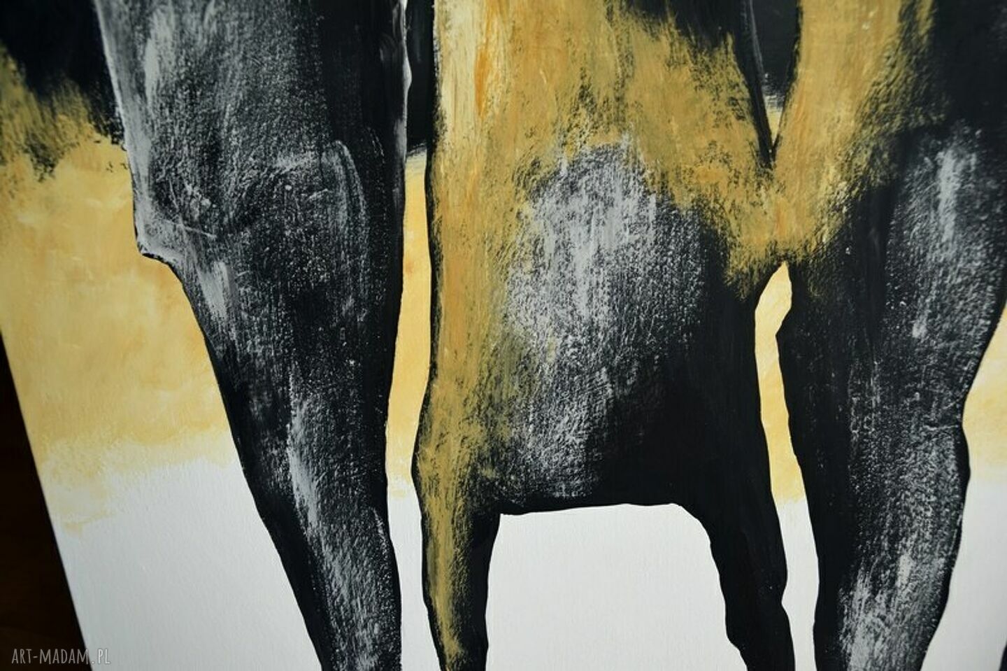 The In-Crowd - abstrakcyjny obraz 80x80 cm w kolorach żółty-biel-czerń (ręcznie malowany)