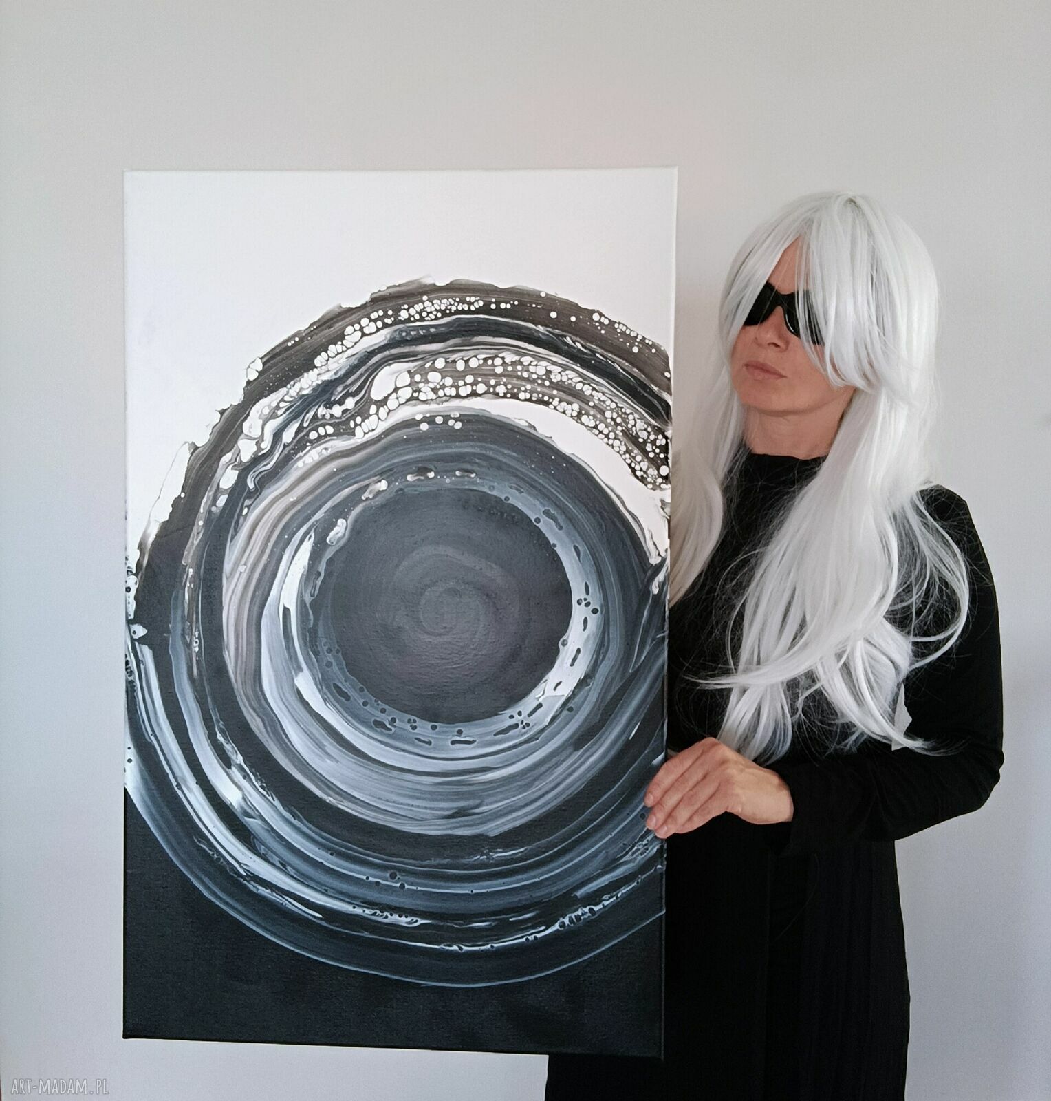 THE LOOP 50x80 - czarno-biały obraz abstrakcyjny akryl na płótnie