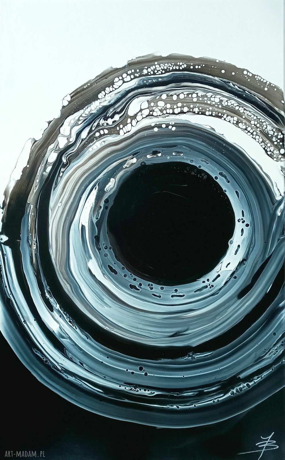 THE LOOP 50x80 - czarno-biały obraz abstrakcyjny akryl na płótnie