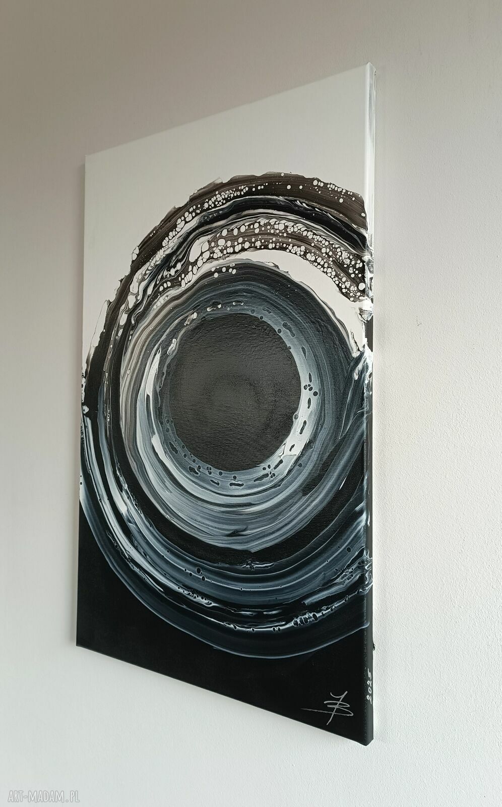 THE LOOP 50x80 - czarno-biały obraz abstrakcyjny akryl na płótnie