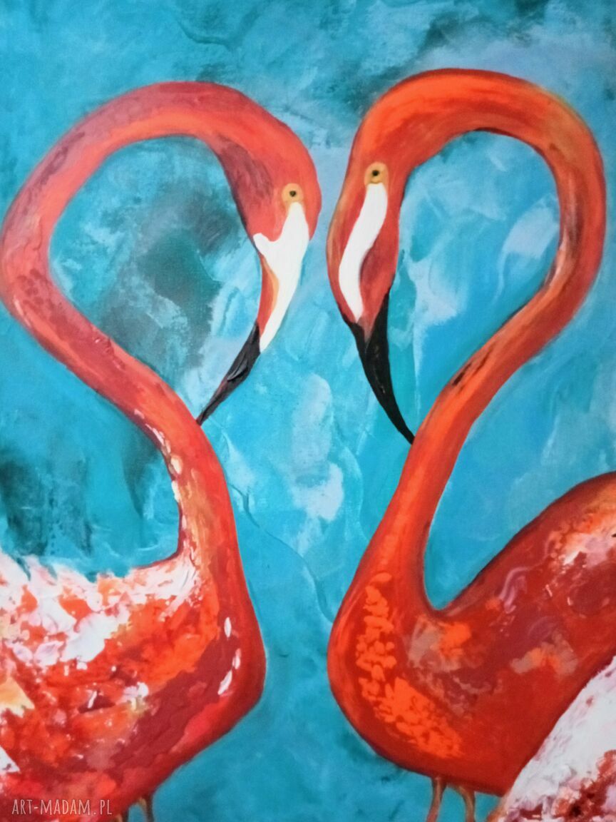The power of love - walentynkowy obraz akrylowy 50x70 cm z flamingami (Ewa Mościszko)