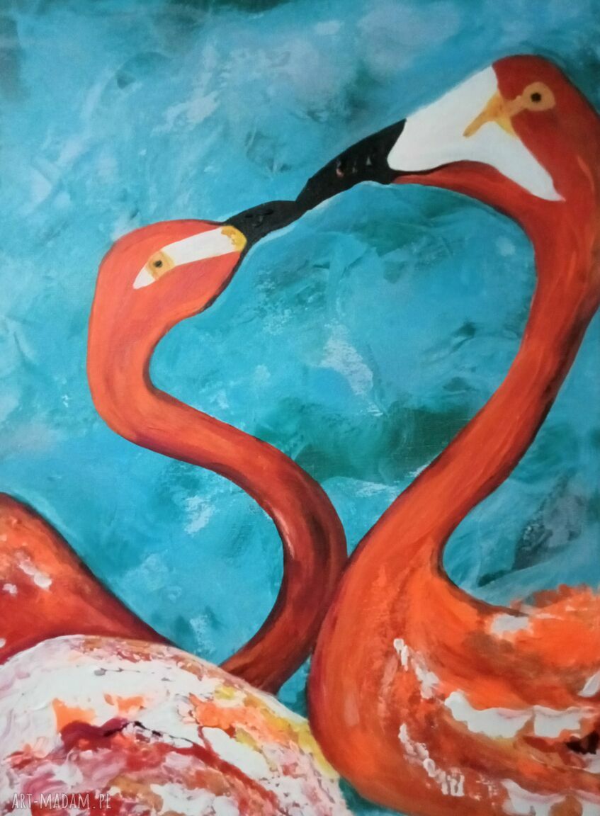 The power of love - walentynkowy obraz akrylowy 50x70 cm z flamingami (Ewa Mościszko)