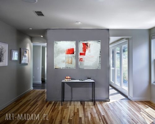 Dyptyk The red column - abstrakcja do salonu, akryl na płótnie ręcznie malowany