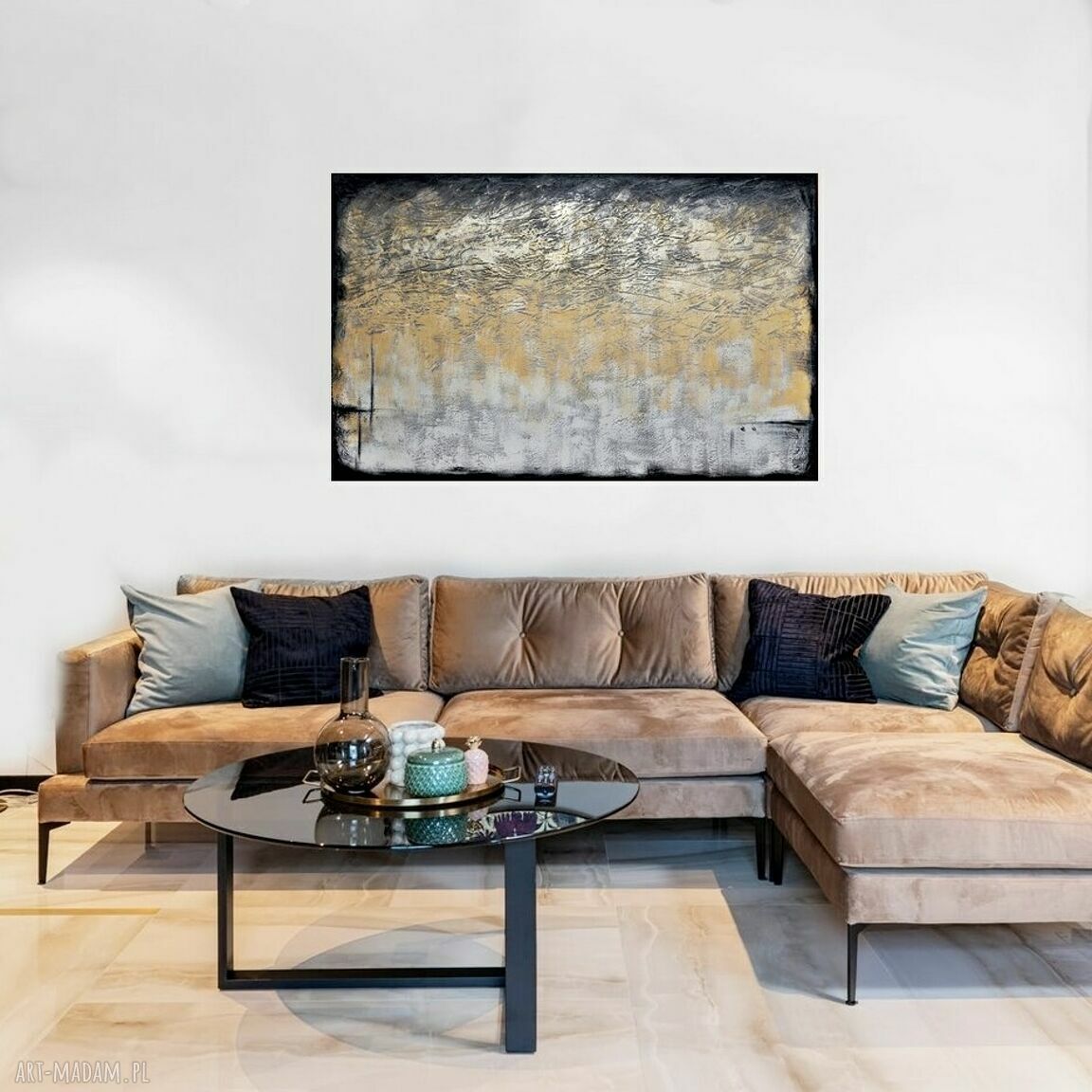 Tierra del Oro 3 - nowoczesny obraz abstrakcyjny z fakturą i antycznym złotem 120x80 cm