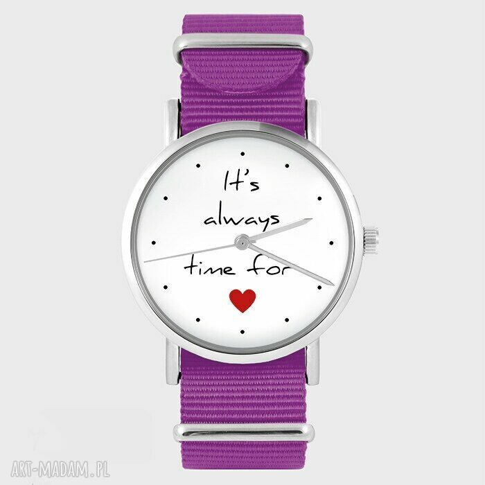 Zegarek Time for Love - amarantowy nylonowy pasek z autorską grafiką