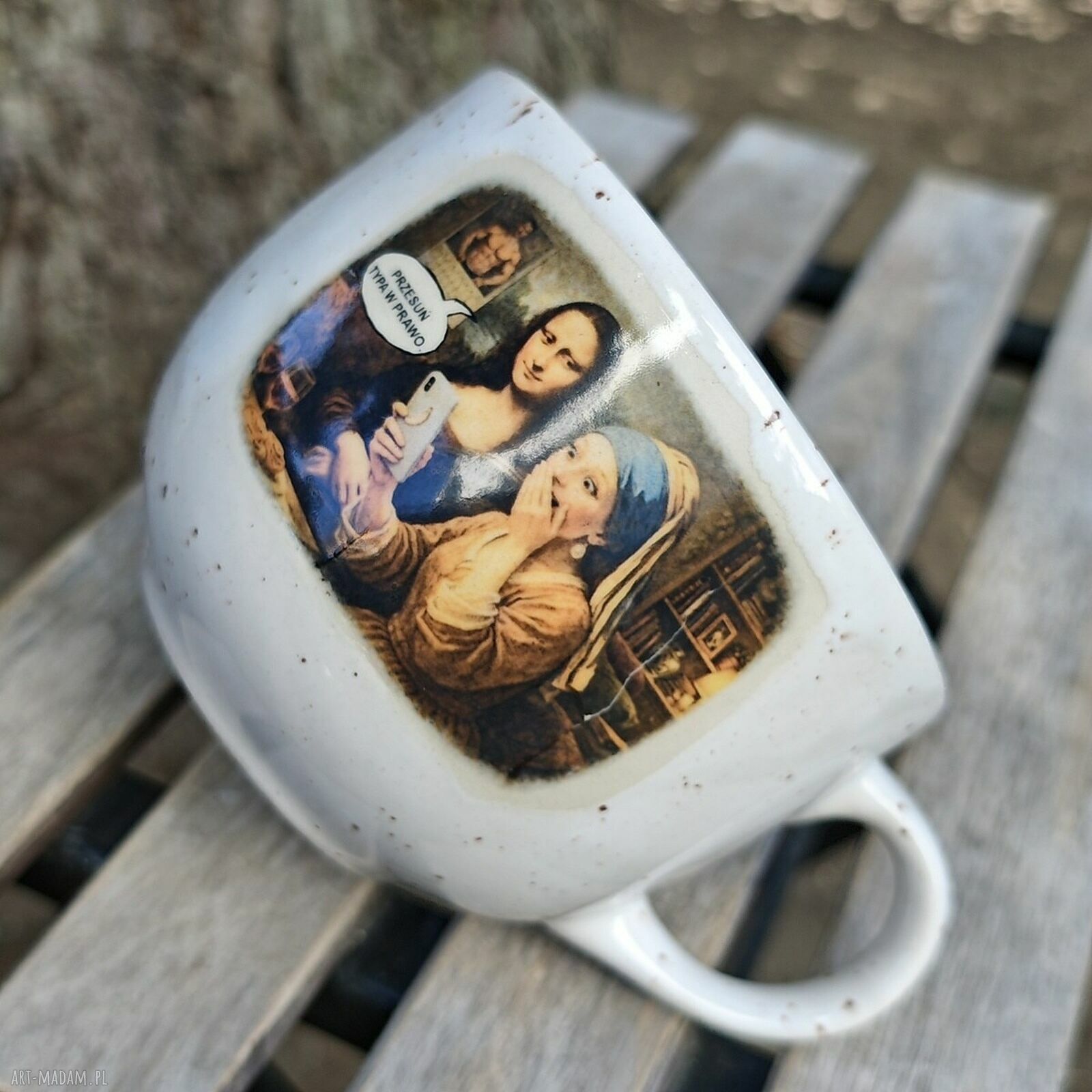 Kubek ceramiczny XXL 600 ml "TINDER" - Mona Lisa z perłą