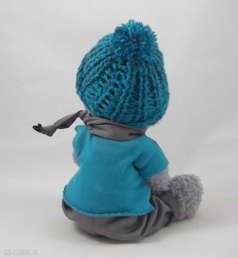 Miś szydełkowy Tolek - turkusowo-szara przytulanka handmade 31 cm