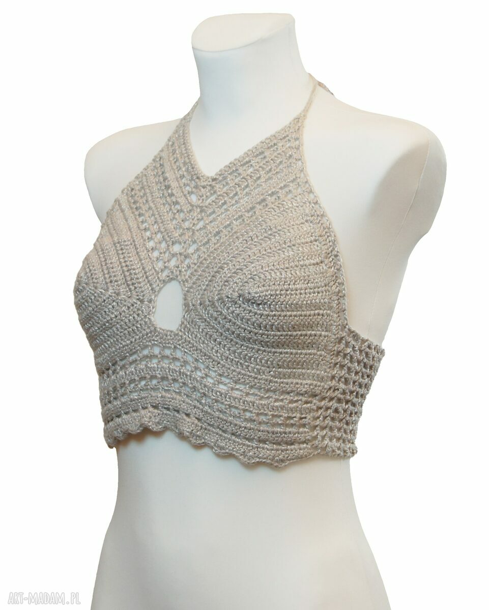 Bralet na szydełku na lato z bawełny 100% - rozmiar L Cosy creation, szary/srebrny