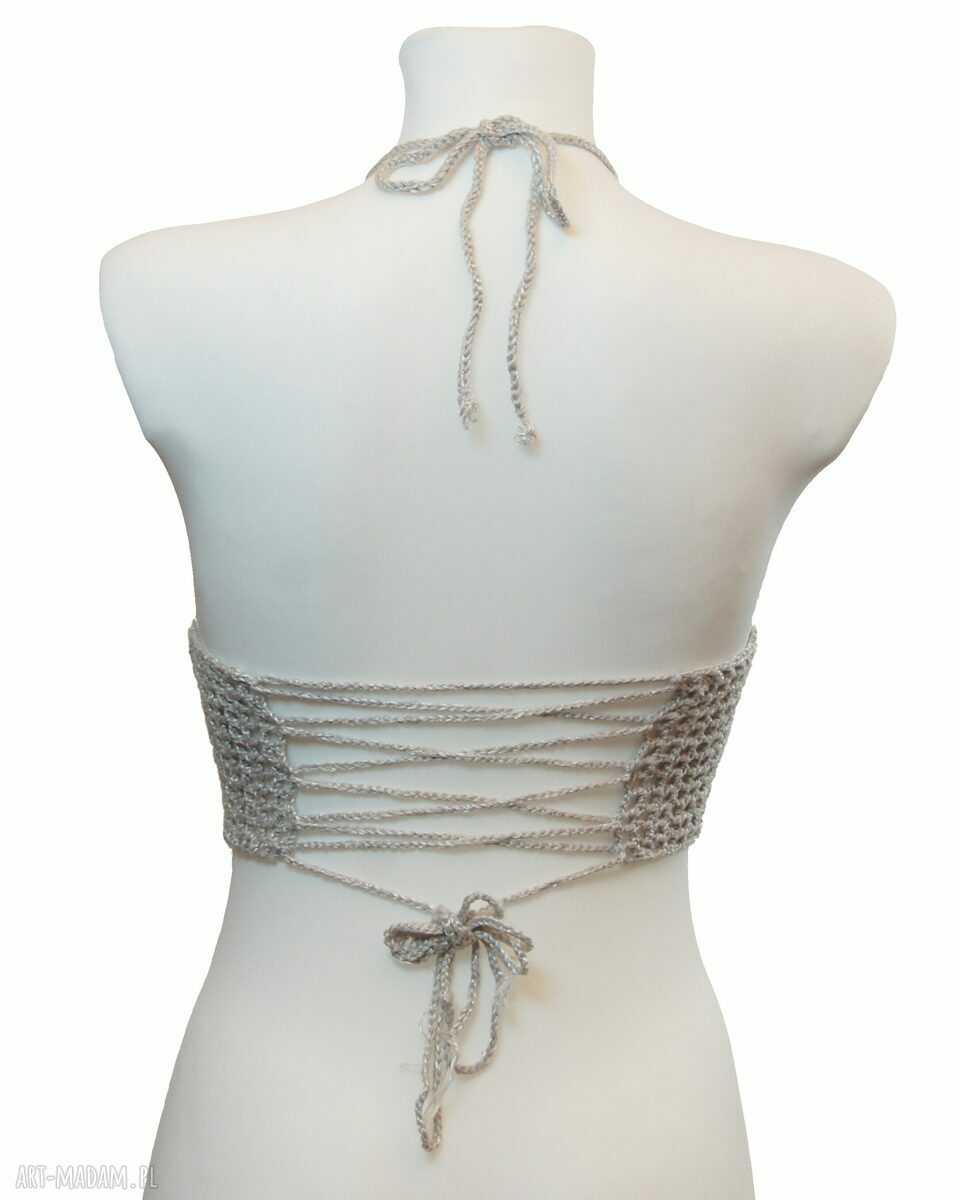Bralet na szydełku na lato z bawełny 100% - rozmiar L (Cosy creation), szary/srebrny