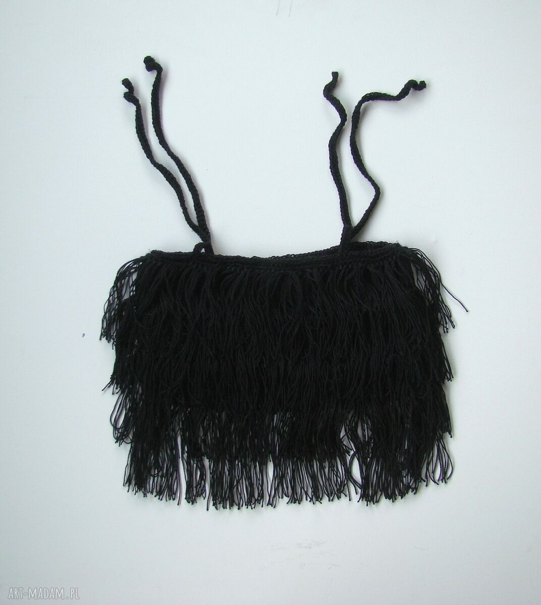 Czarny top z frędzlami - letnia bluzka handmade