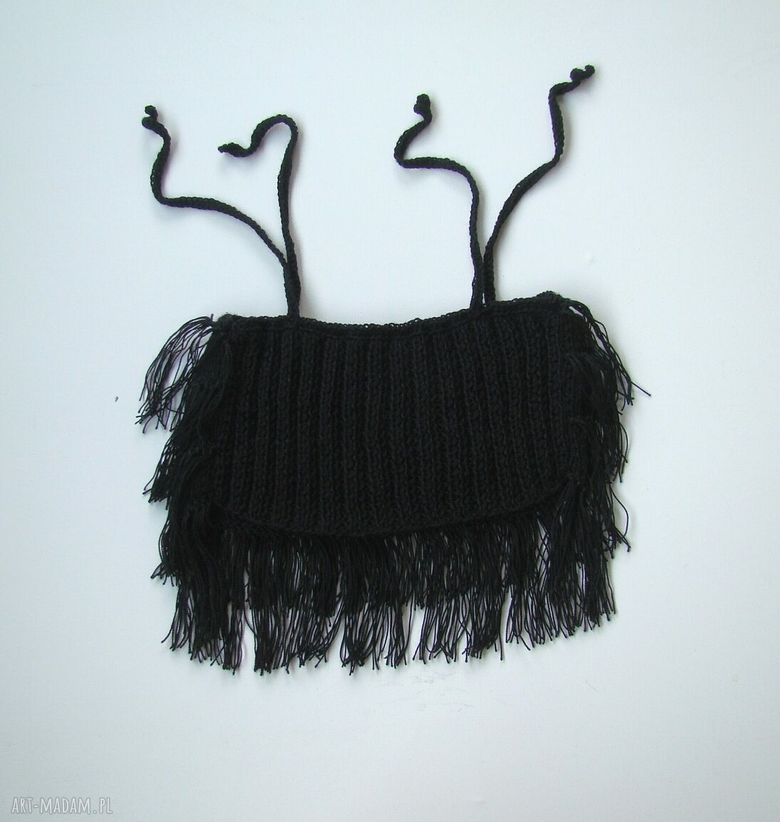 Czarny top z frędzlami - letnia bluzka handmade