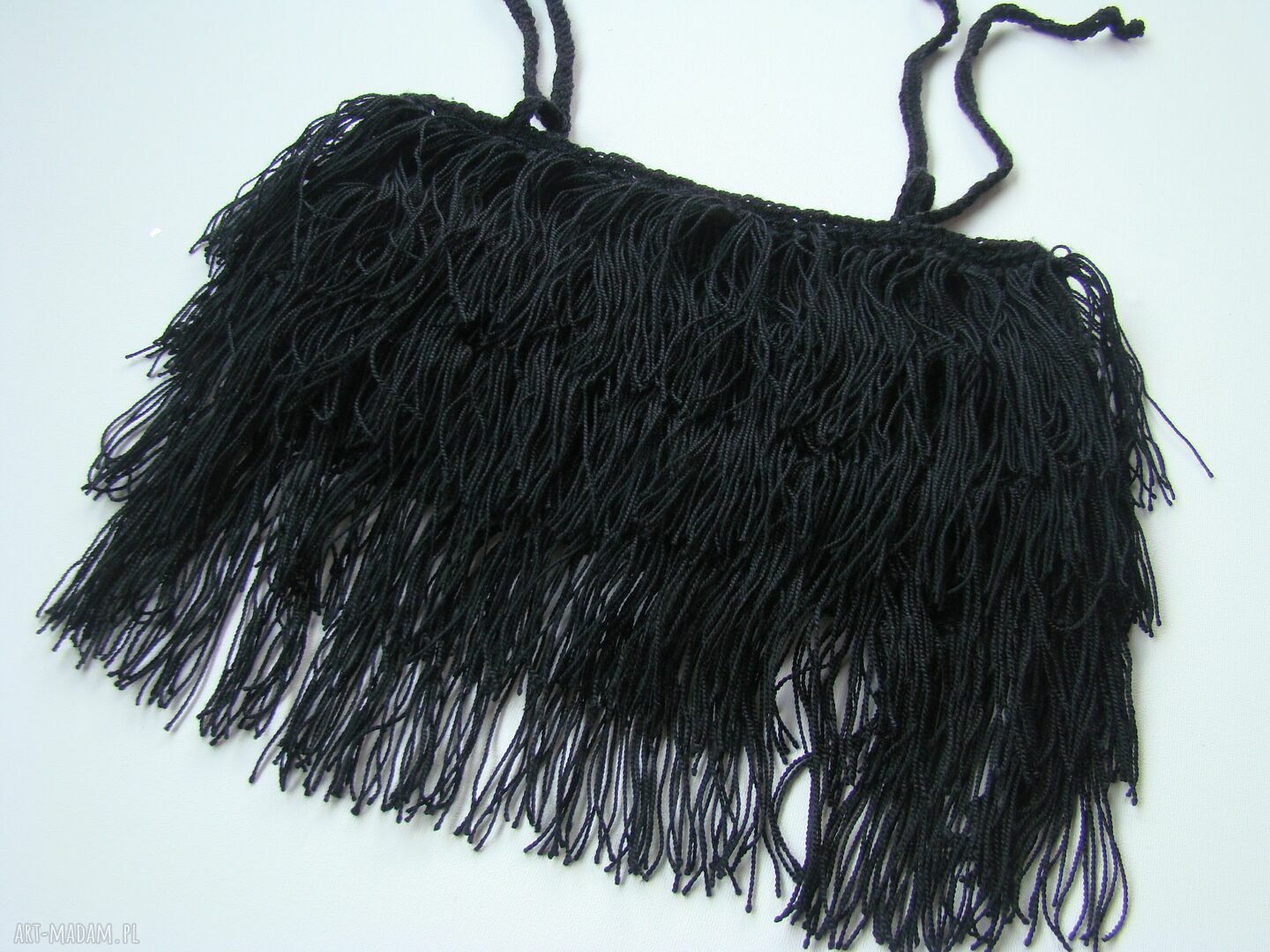Czarny top z frędzlami - letnia bluzka handmade