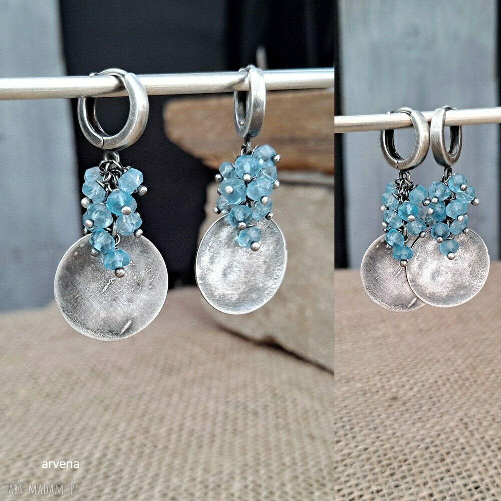 Kolczyki Topaz Blue z oksydowanego srebra 925