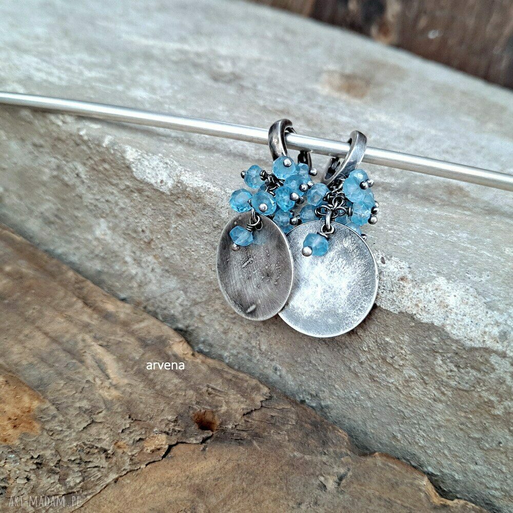 Kolczyki Topaz Blue z oksydowanego srebra 925
