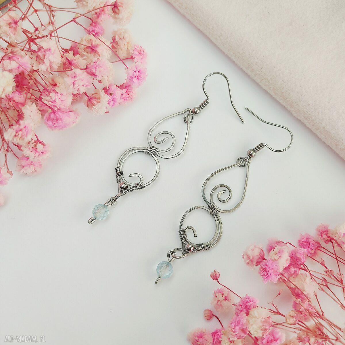 Kolczyki Topaz - stal chirurgiczna i handmade wire-wrapping