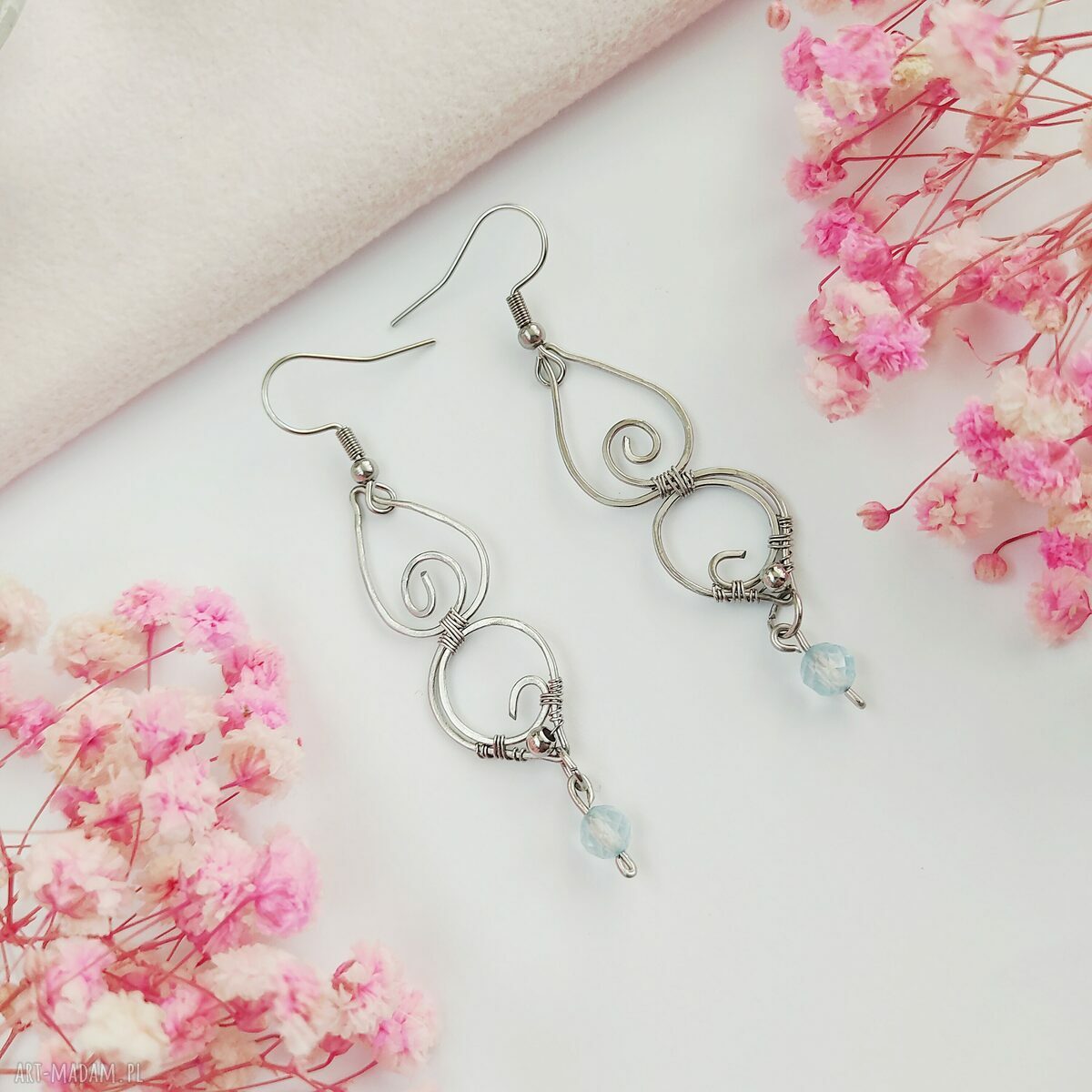 Kolczyki Topaz - stal chirurgiczna i handmade wire-wrapping