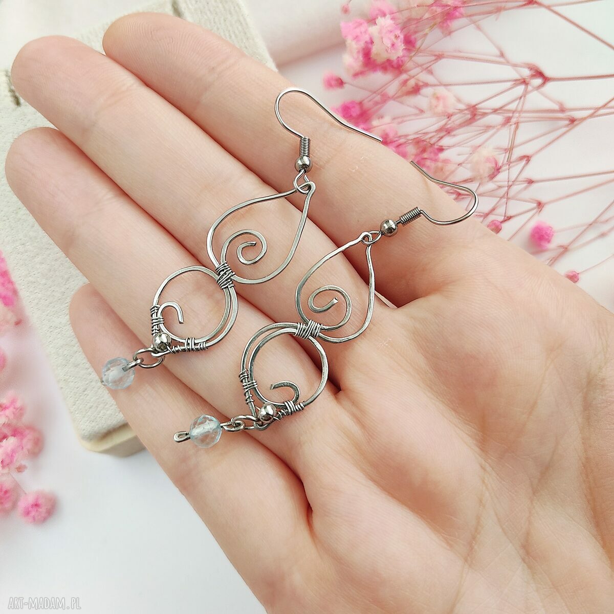Kolczyki Topaz - stal chirurgiczna i handmade wire-wrapping