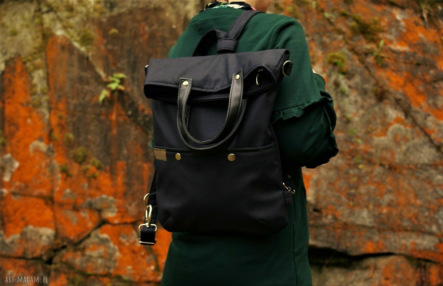 3w1 vegan plecak czerń faktura torba torebka torboplecak casual