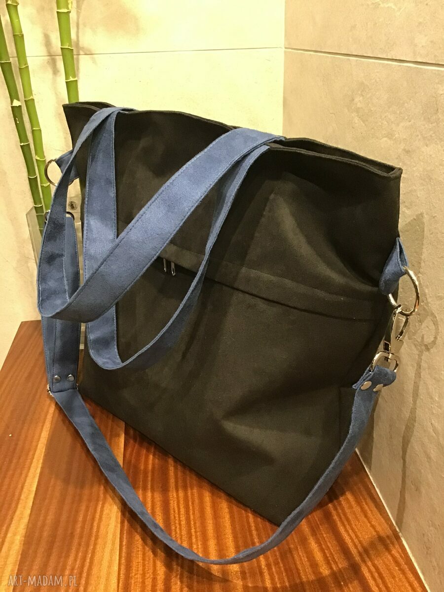 Pojemna torba na ramię shopper - czarny i kobalt