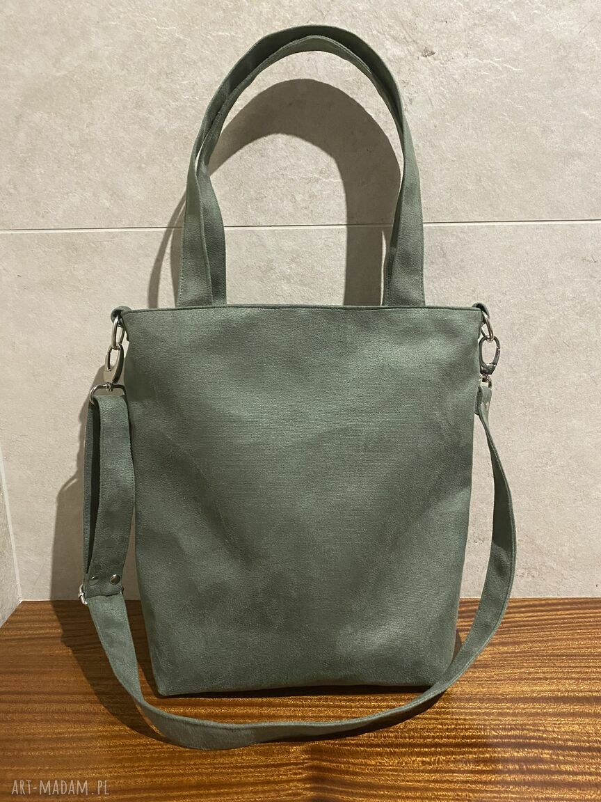 Torba na ramię L - zielona Alcantra (eko zamsz) wegańska - worek handmade