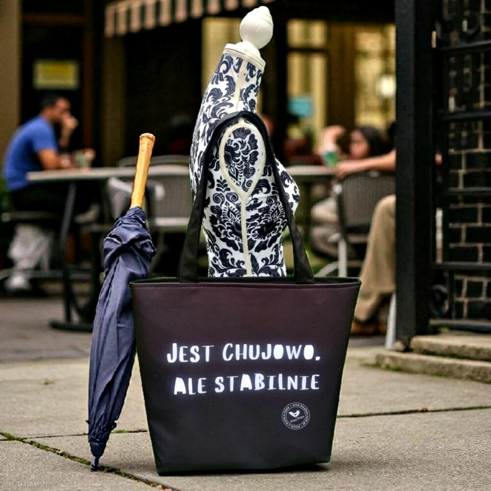 Torba na ramię Anuszka - shoperka z napisem „jest chujowo, ale stabilnie”