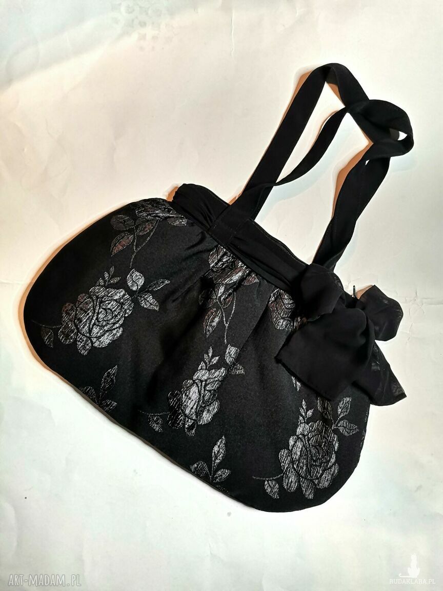Elegancka torba boho na ramię 43x28 cm z kokardą - rękodzieło