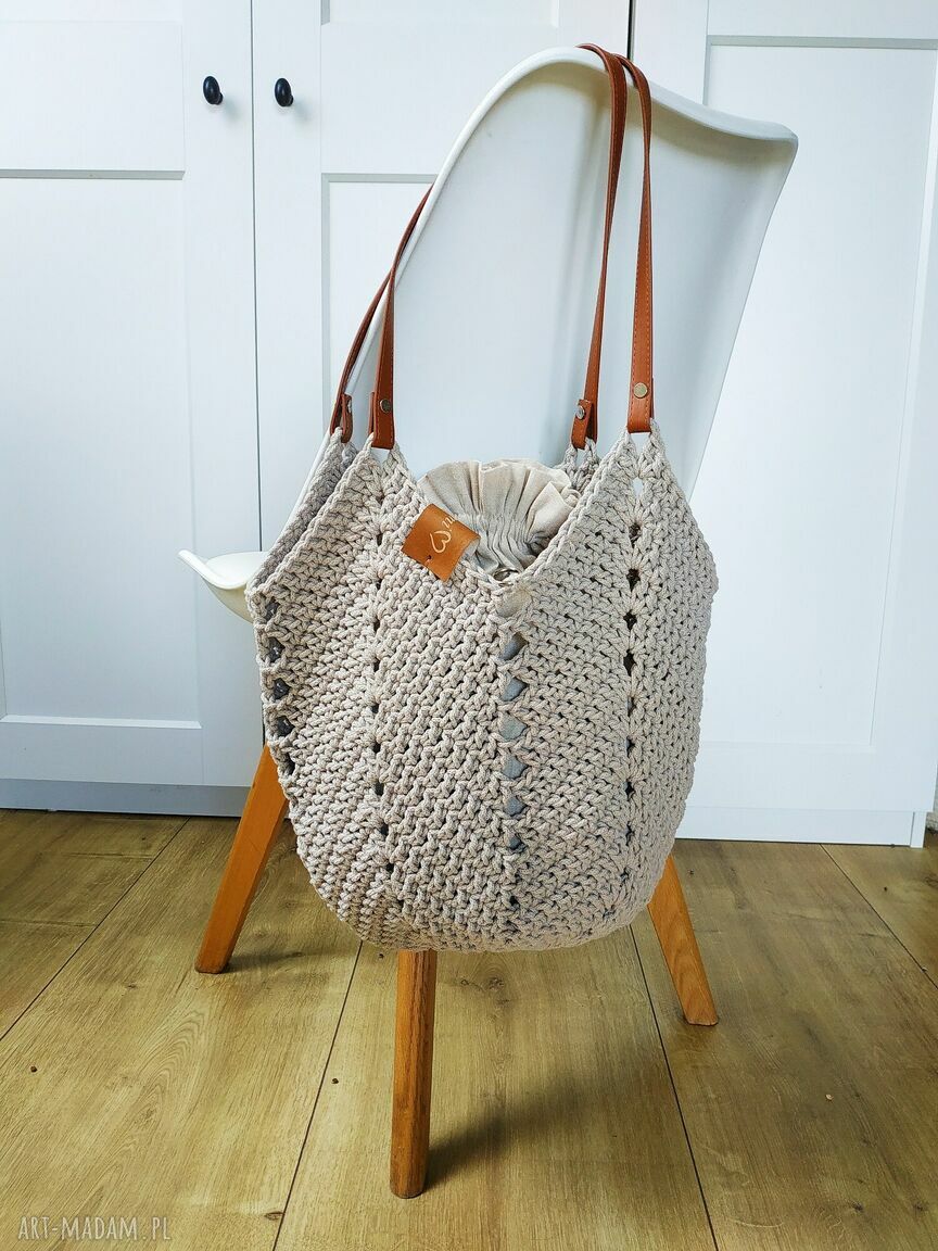 Torba na ramię Tulip Bag ze sznurka bawełnianego - boho beżowa