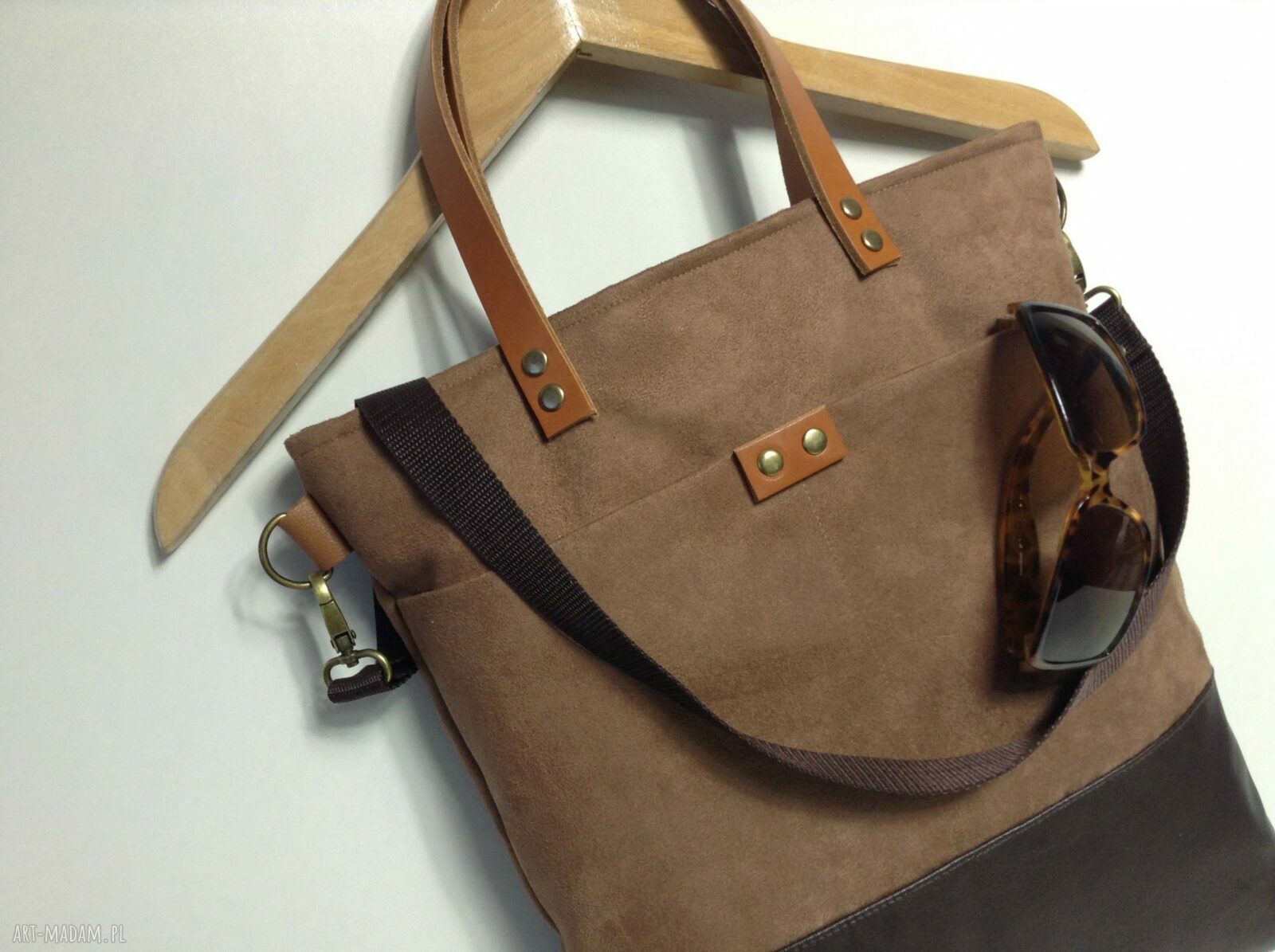 Torba na ramię i do ręki handmade A4 - brązowa eco-skóra i alcantara
