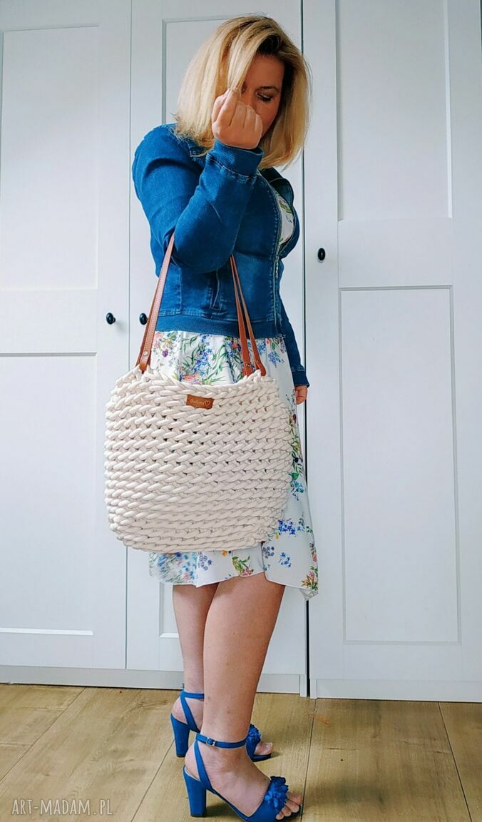 Torba Boho Wave Bag na szydełku ecru - torba typu worek na ramię