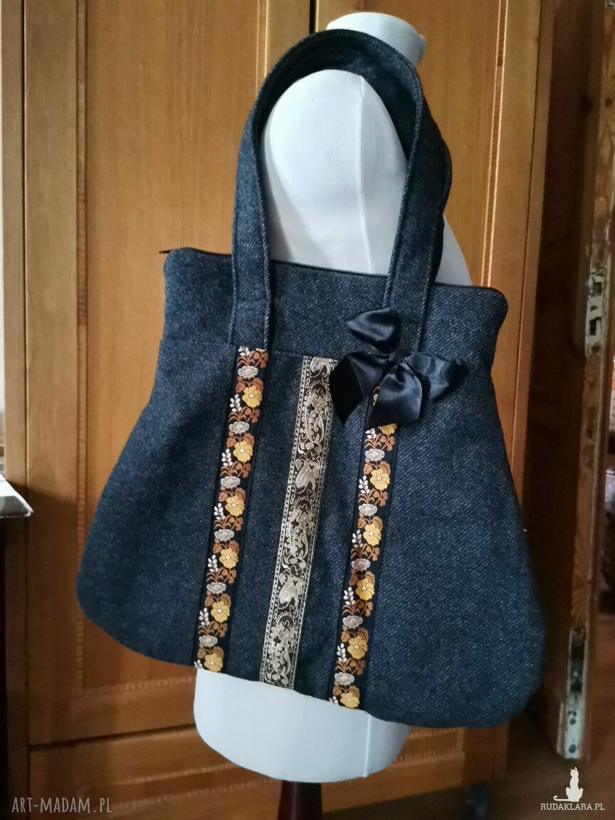 Torba boho z tasiemkami na ramię - frędzle w stylu Frida (36 x 24 cm)