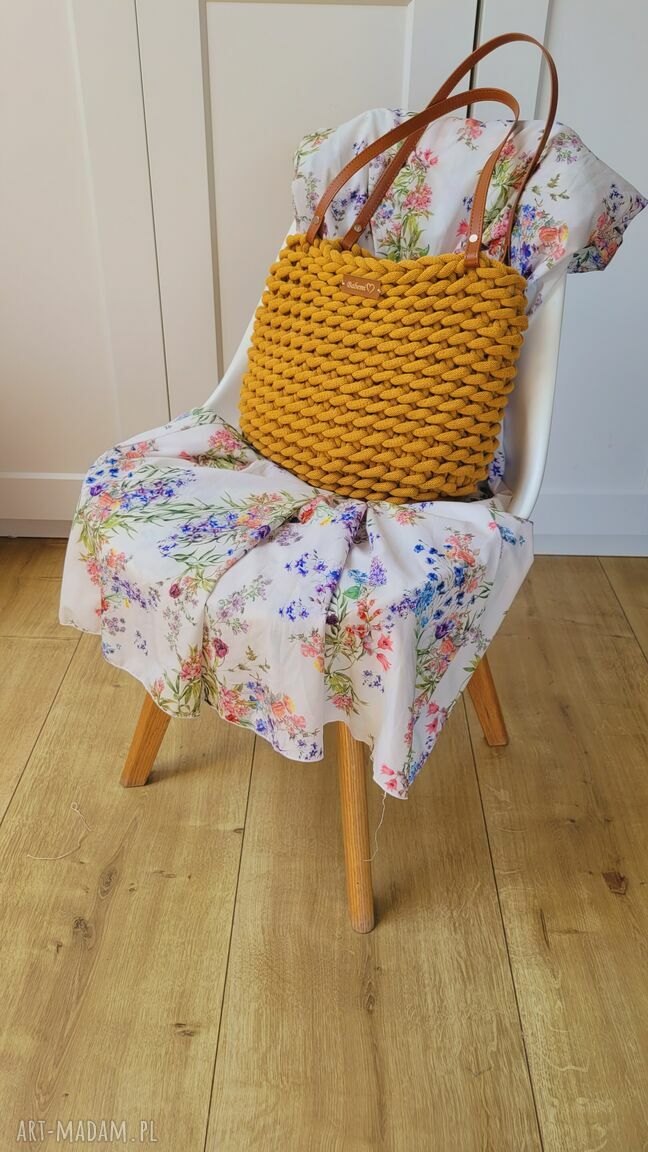 Torba Boho Wave Bag musztardowa - ręcznie szydełkowana torba worek