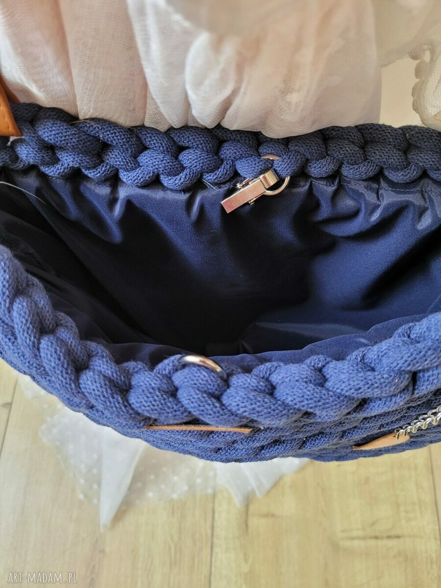 Torba Boho Wave Bag w kolorze Jeans - na ramię, ręcznie szydełkowana