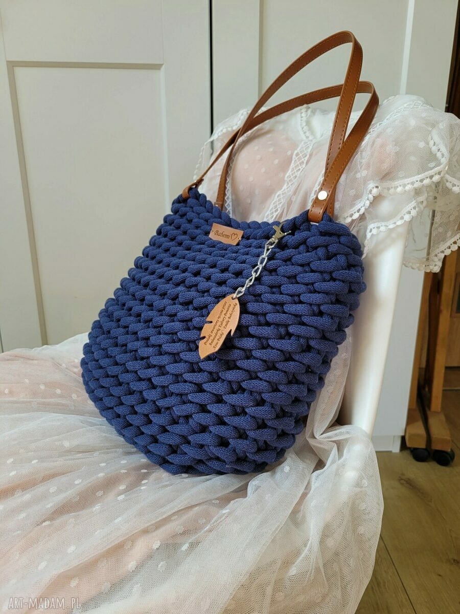 Torba Boho Wave Bag w kolorze Jeans - na ramię, ręcznie szydełkowana