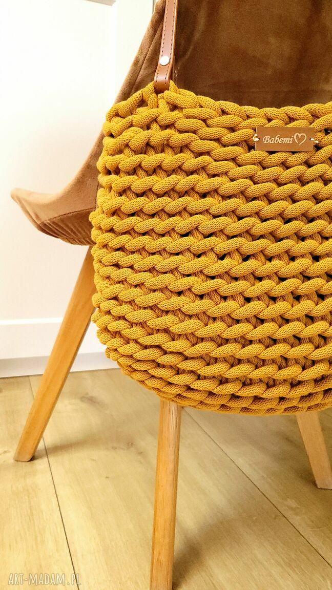 Torba Boho Wave Bag musztardowa - ręcznie szydełkowana torba worek
