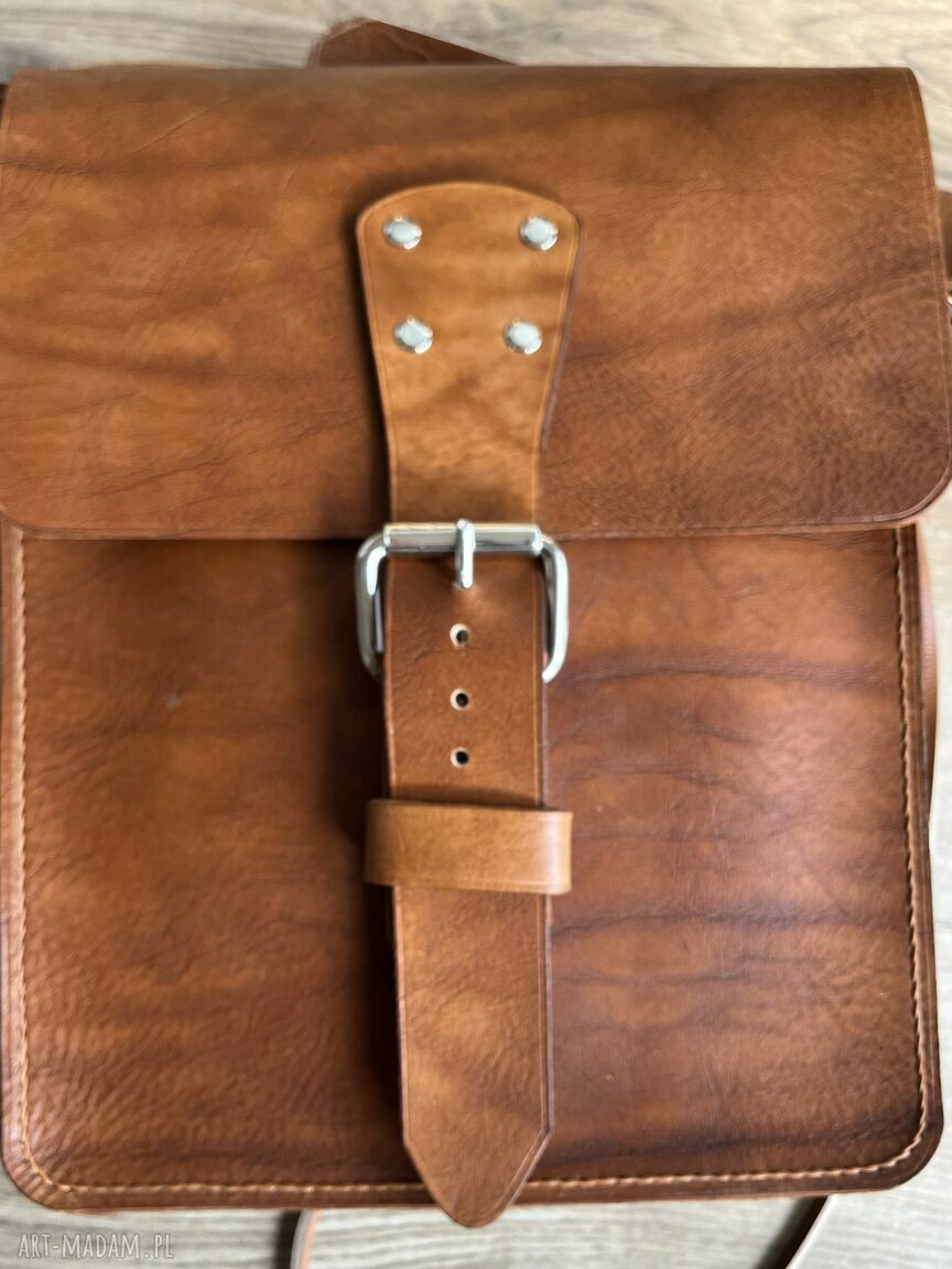 na ramię: Torba brązowa na ramie format A4 ze skóry uszyta. ręcznie robione
