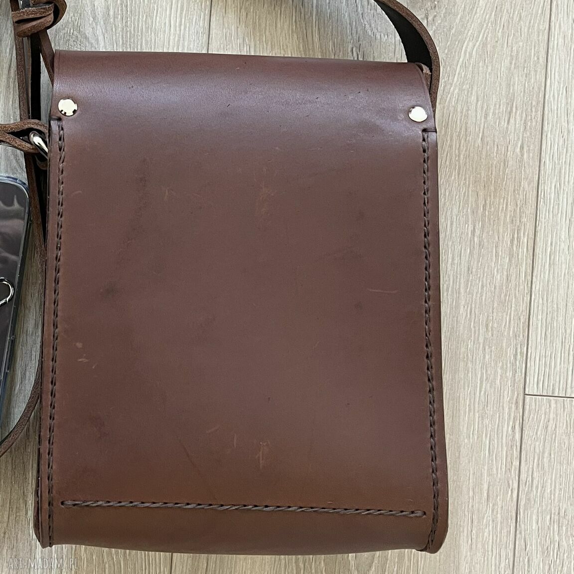 na ramię: Torba brązowa na ramię ze skóry ręcznie uszyta. Handmade