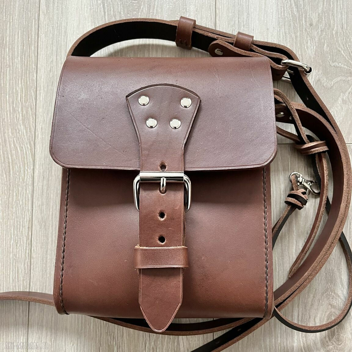Torba brązowa ramię skóry ręcznie uszyta skórzana męska damska